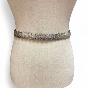 Vintage Silver Tone Coin Medallion Elastic Statement Belt Whimsigoth Maximalist